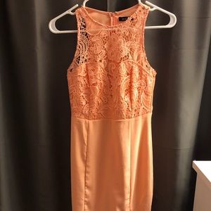 Peach colored bodycon dress